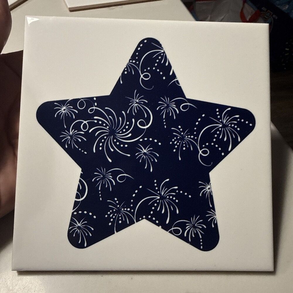 Temp-Tations by Tara Glass Square Trivet/Plant Rest 6 X 6” 4th Of July Star